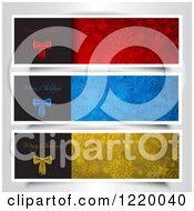 Poster, Art Print Of Red Blue And Golden Merry Christmas Website Banners With Snowflakes On Gray