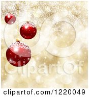 Poster, Art Print Of Golden Bokeh And Snowflake Background With 3d Red Christmas Ornaments