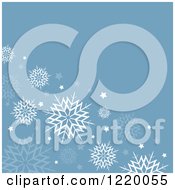 Poster, Art Print Of Retro Blue Background With White Snowflakes And Stars