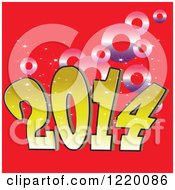 Clipart Of A Golden New Year 2014 Over Rings And Red Royalty Free Vector Illustration