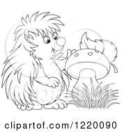 Poster, Art Print Of Outlined Cute Hedgehog With A Mushroom