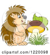 Clipart Of A Cute Hedgehog With A Mushroom Royalty Free Vector Illustration