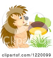 Clipart Of A Cute Hedgehog With A Mushroom 2 Royalty Free Vector Illustration