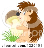 Clipart Of A Cute Hedgehog Carrying A Mushroom 2 Royalty Free Vector Illustration