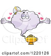 Clipart Of A Loving Magic Genie Mascot Royalty Free Vector Illustration