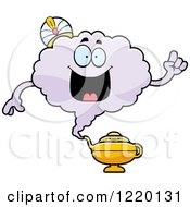 Clipart Of A Smart Magic Genie Mascot With An Idea Royalty Free Vector Illustration