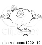 Clipart Of A Black And White Loving Magic Genie Mascot Royalty Free Vector Illustration