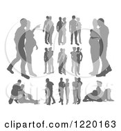 Clipart Of Grayscale Pregnant Couple Silhouettes Royalty Free Vector Illustration by AtStockIllustration