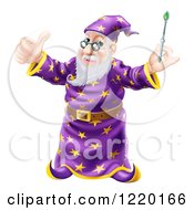 Poster, Art Print Of Pleased Old Wizard Holding A Thumb Up And Magic Wand