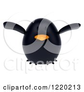Clipart Of A 3d Chubby Black Bird Mascot Flying Royalty Free Illustration