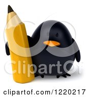 Clipart Of A 3d Chubby Black Bird Mascot With A Pencil Royalty Free Illustration