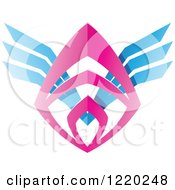 Poster, Art Print Of Colorful Pink And Blue Winged Shield Tribal Icon
