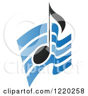 Poster, Art Print Of Black Music Note Over Blue Waves