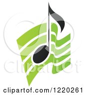 Poster, Art Print Of Black Music Note Over Green Waves