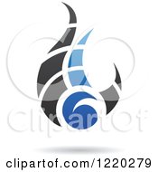 Clipart Of A Blue And Black Abstract Flame Icon 2 Royalty Free Vector Illustration