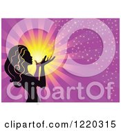 Clipart Of A Silhouetted Fairy With Magical Light And Rays On Purple Royalty Free Vector Illustration by cidepix
