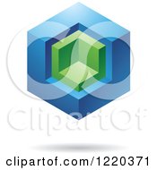 Clipart Of A 3d Green And Blue Cube Icon 2 Royalty Free Vector Illustration