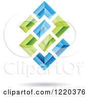 Clipart Of A 3d Green And Blue Abstract Icon 2 Royalty Free Vector Illustration