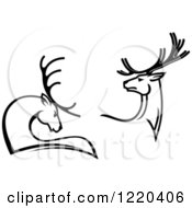 Clipart Of Black And White Deer With Antlers 4 Royalty Free Vector Illustration