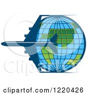 Poster, Art Print Of Blue Airplane Circling A Grid Globe