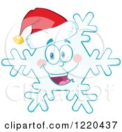 Poster, Art Print Of Happy Christmas Snowflake Mascot Wearing A Santa Hat