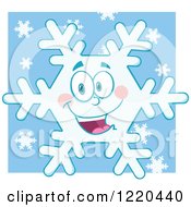 Poster, Art Print Of Happy Snowflake Mascot Over Blue