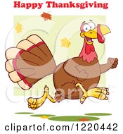 Poster, Art Print Of Happy Thanksgiving Greeting Over A Turkey Bird Running
