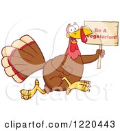 Poster, Art Print Of Happy Thanksgiving Turkey Bird Running With A Be A Vegetarian Sign