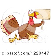 Poster, Art Print Of Happy Thanksgiving Turkey Bird Running With A Wood Sign