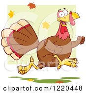 Poster, Art Print Of Happy Thanksgiving Turkey Bird Running With Fall Leaves