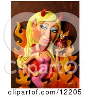Clay Sculpture Clipart Devil Paris Hilton Holding Her Dog Over Flames Royalty Free 3d Illustration