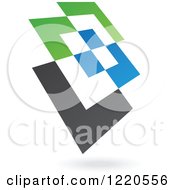 Clipart Of A Floating Abstract Green Black And Blue Icon 2 Royalty Free Vector Illustration