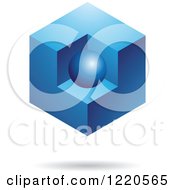 Poster, Art Print Of Floating Blue 3d Cube With An Orb