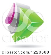 Clipart Of A 3d Abstract Purple Green And Chrome Logo Royalty Free Vector Illustration