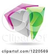 Clipart Of A 3d Abstract Purple Green And Chrome Logo 2 Royalty Free Vector Illustration