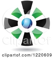 Clipart Of A Floating 3d Green Black And Blue Sphere And Rays Icon Royalty Free Vector Illustration