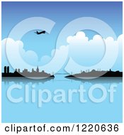 Clipart Of A Silhouetted Airplane Over Istanbul Turkey Royalty Free Vector Illustration