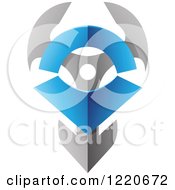 Clipart Of A Blue And Gray Abstract Tribal Shield Icon Royalty Free Vector Illustration