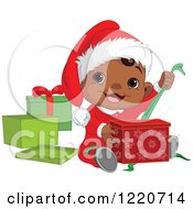 Poster, Art Print Of Happy African American Baby Boy Opening Christmas Presents