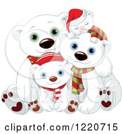 Poster, Art Print Of Cute Christmas Polar Bear Family With Scarves And Hats