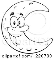Clipart Of An Outlined Happy Crescent Moon Mascot Royalty Free Vector Illustration by Hit Toon