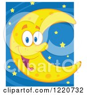 Poster, Art Print Of Happy Crescent Moon Mascot Over Stars