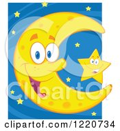 Poster, Art Print Of Happy Crescent Moon Mascot And Star