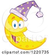 Clipart Of A Happy Crescent Moon Mascot Wearing A Night Cap Royalty Free Vector Illustration