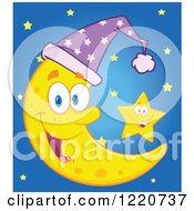 Poster, Art Print Of Star By A Crescent Moon Mascot Wearing A Night Cap