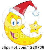 Poster, Art Print Of Star By A Crescent Moon Mascot Wearing A Christmas Santa Hat