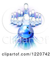 Clipart Of A Blue Bowling Ball Rolling Towards Pins Royalty Free Vector Illustration by Oligo