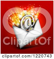 Poster, Art Print Of Arobase At Email Symbol Bursting Out Of An Envelope Over Red