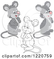 Clipart Of Outlined And Colored Cute Gray Mice Royalty Free Vector Illustration