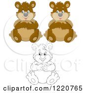 Poster, Art Print Of Outlined And Colored Sitting Chubby Bears